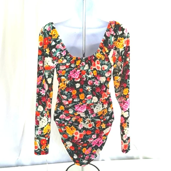 Wild Fabel Women's Floral Print Long Sleeve Velvet Ruched Bodycon Dress Size XS - Picture 3 of 5